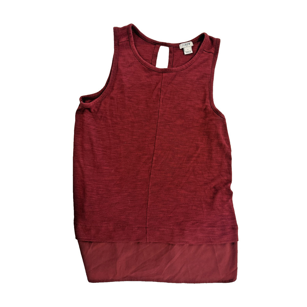 J Crew SleevelessTop Womens SM‎ Red Blouse Keyhole Hem Layered Blouse Shirt
